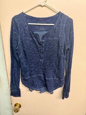 Free People Navy Blue Long Sleeve Top | Boho Casual Layering Shirt